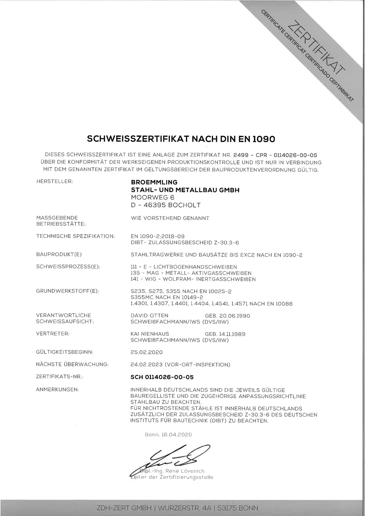 Zertifizierung nach DIN EN 1090